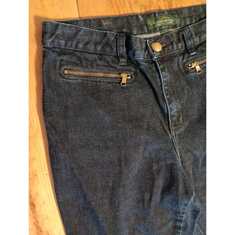 Lauren Jean Co Ralph LRL Women 8 Classic Straight Blue Denim Trousers Zip Pocket - Picture 3 of 5
